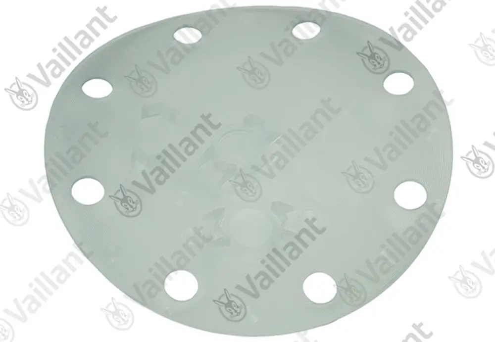VAILLANT Flansch VIH RW 200, Vaillant-Nr. 0020214440, graue, runde Dichtung mit Löchern und Firmenlogo